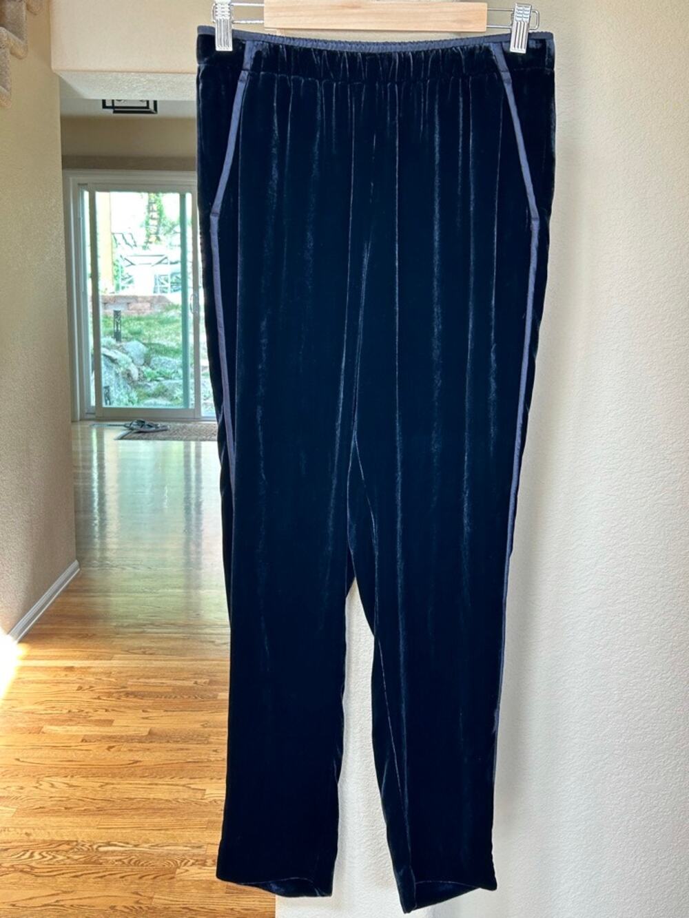 Lafayette 148 Blue Velvet Elastic Waist Pull-On Tuxedo Track S Pant MSRP $598